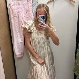 Cream Ruffled Sleeve Dress